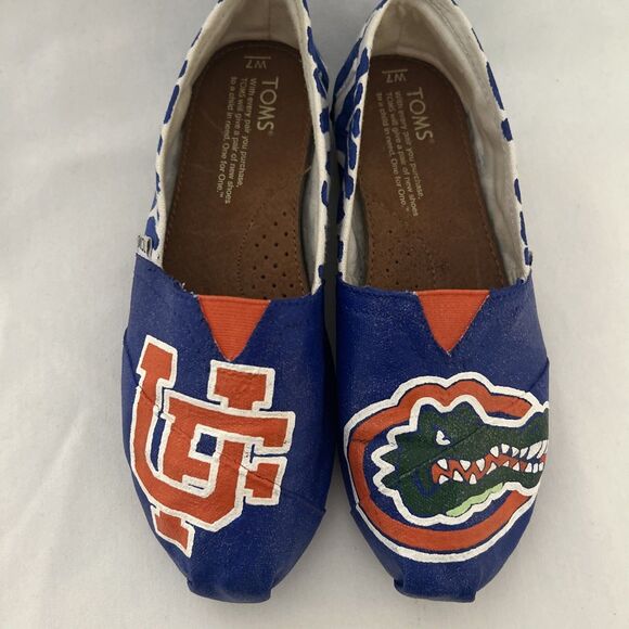 Toms University Of Florida Gator Shoes 7 W Custom Blue Flats - Picture 1 of 12
